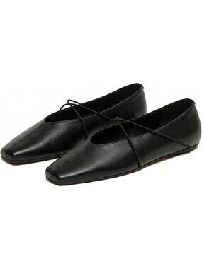Women's Square Toe Ballet Flats Black Criss-Cross Straps Slip On Mary Jane Flat